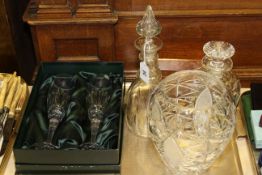 Glass vase, two decanters,
