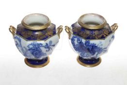 Pair of Moorcroft Aurelian flow-blue and gilded two-handled vases,