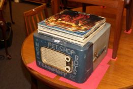 Vintage portable record player and records