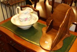 Minton toilet jug and bowl and mahogany corner wall bracket