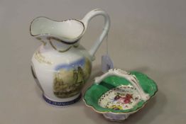 Aynsley Trafalgar jug and a floral painted dish (2)