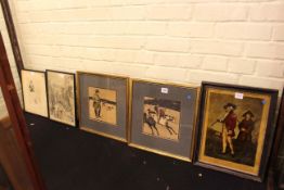Collection of five pictures including three sporting prints
