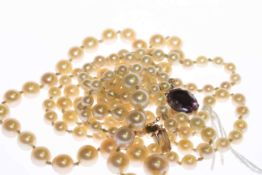 Cultured pearl and amethyst necklace,