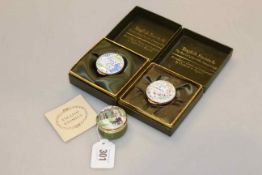 Three English Enamels pill boxes by Crummles