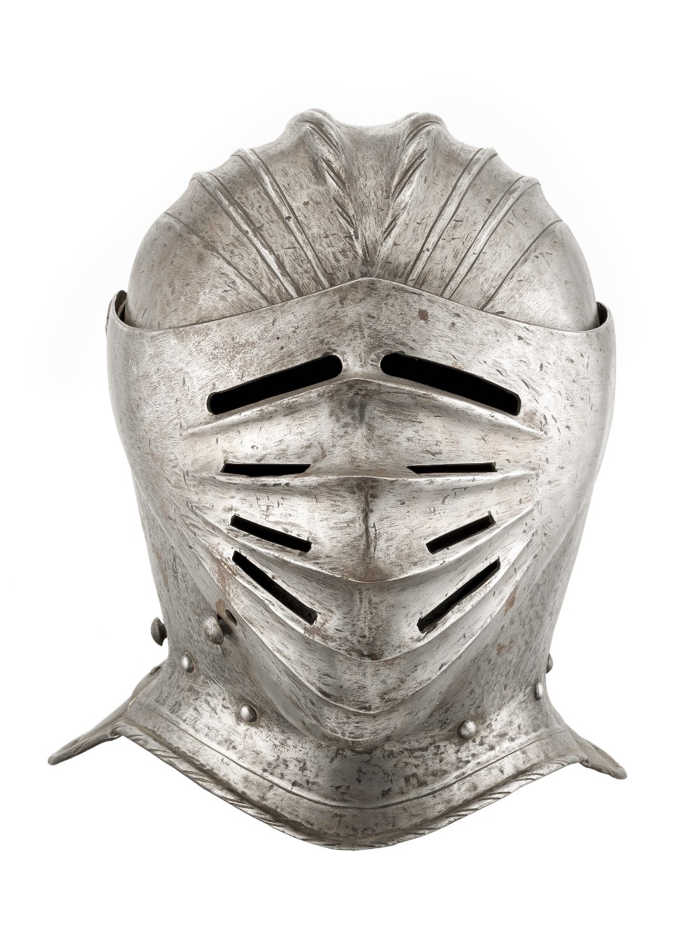 A FLUTED CLOSE HELMET IN THE SO-CALLED GERMAN 'MAXIMILIAN' FASHION OF CIRCA 1515-30, LATE 19TH/
