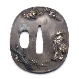 A JAPANESE SWORD GUARD (TSUBA) of silver, signed 'Sekiryu Mitsuyuki', with kozuka hitsu-ana,