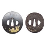 TWO JAPANESE SWORD GUARDS (TSUBA) both with kozuka hitsu-ana and kogai hitsu-ana, the first of