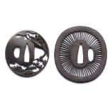 TWO JAPANESE SWORD GUARDS (TSUBA) the first of bronze, signed 'Masanori', with kozuka hitsu-ana,