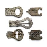 A LARGE COLLECTION OF BELT-CHAPES, STRAP-MOUNTS, BUCKLES, AND OTHER FITTINGS MOSTLY 15TH CENTURY