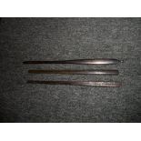 THREE JAPANESE SKEWERS (KOGAI), EDO PERIOD the first of iron, of two pieces, decorated with a web