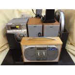 A box of Sony hi/fi system, Pure DAB radio, circulation booster,