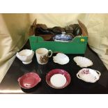 Three boxes of miscellaneous china and glass ware including miniature tureen,