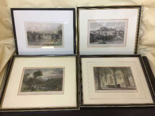 A quantity of hand coloured engravings including Chillingham Castle, West Moreland,