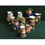 A tray of ten character jugs, Burlington ware, Woods and Son etc. (one musical).