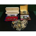 Several box of costume jewellery, pearls, brooches, chains etc,