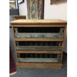 A reclaimed pine three drawer crate chest