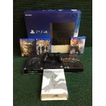 Box of Sony PS4, games and controller,