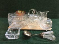 A tray of assorted lead crystal including basket, fruit bowls,