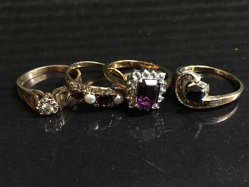 A 9ct gold and diamond ring, a sapphire and diamond ring,