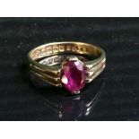 An 18ct gold synthetic ruby set ring CONDITION REPORT: Description changed gemstone