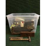 Box of quantity of assorted hand tools, vintage hardware,