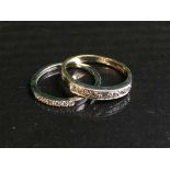 Two 9ct gold and diamond half hoop rings