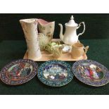 A tray of three Villeroy & Bosch collector's plates, three pieces of Maling, Arthur Wood beaker,