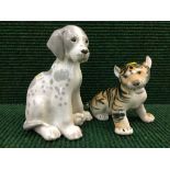 Two USSR figures of a tiger cub and a seated puppy