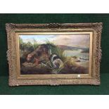 After George Armfield : Two dogs in a marshland, oil on canvas, framed.