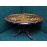 A 19th century inlaid rosewood pedestal table,
