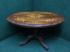 A 19th century inlaid rosewood pedestal table,
