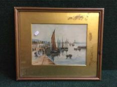 A gilt framed early twentieth century watercolour - View of the piers by G. L.