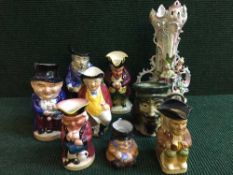 A tray of decorative continental vase, a collection of eight assorted character jugs, Woods and son,