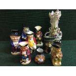 A tray of decorative continental vase, a collection of eight assorted character jugs, Woods and son,