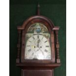 A nineteenth century mahogany longcased clock with painted dial, pendulum,