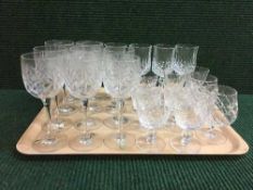 A tray of assorted lead crystal including Bohemia wine glasses,