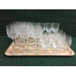 A tray of assorted lead crystal including Bohemia wine glasses,