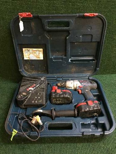 A Bosch GSB 18 VE-2 Professional drill in case with batteries and charger