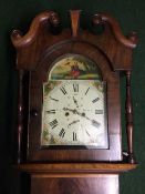 A nineteenth century inlaid mahogany longcased clock with painted dial, with key,