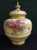 A Royal Worcester Blush ivory lidded vase