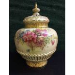 A Royal Worcester Blush ivory lidded vase