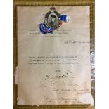 A Walker Church Hall Welfare Centre signed certificate, dated 1932,