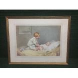 Ernest Longmate : A young child caring for a baby, watercolour, signed, framed.