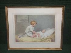 Ernest Longmate : A young child caring for a baby, watercolour, signed, framed.
