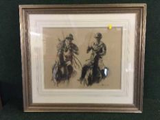 A contemporary silvered framed print - Polo player's on horse back