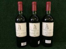 Grand Vin de Chateau Latour, Pauillac, 1967 vintage, three bottles, all upper shoulder,