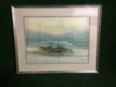 A set of three silvered framed watercolours depicting coastal scenes signed Leburn Sylvie,