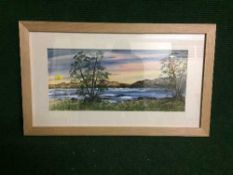 A contemporary framed watercolour landscape by Brian D.