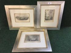 A set of three contemporary framed black and white prints depicting scenes of Newcastle - Grey