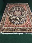 A silk finished fringed Kashan carpet, 280 cm x 200 cm,